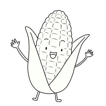 Line art of cute corn character 