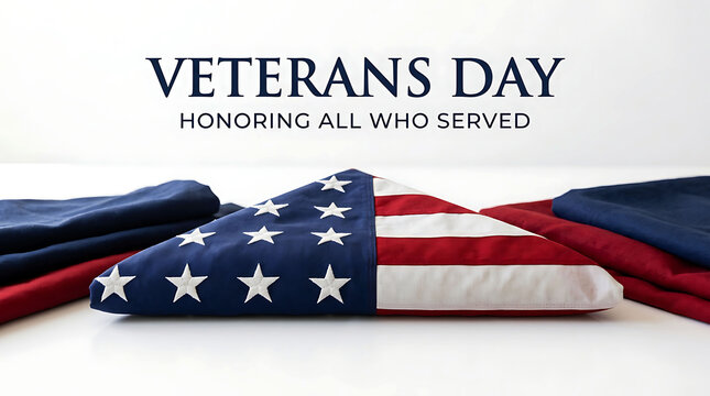 Veterans Day folded American flag background honoring all who served concept