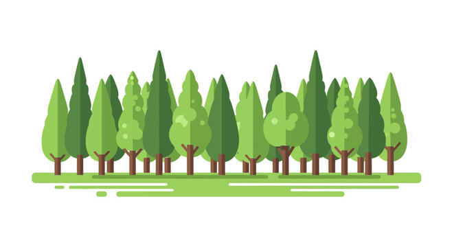 A collection of stylized trees forms a green woodland vector illustration