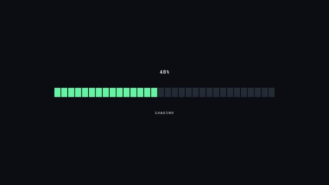 Clean 8-bit pixel segment progress bar animation for software development, coding, application loading, system updates, data processing, installation and technology interface concepts.