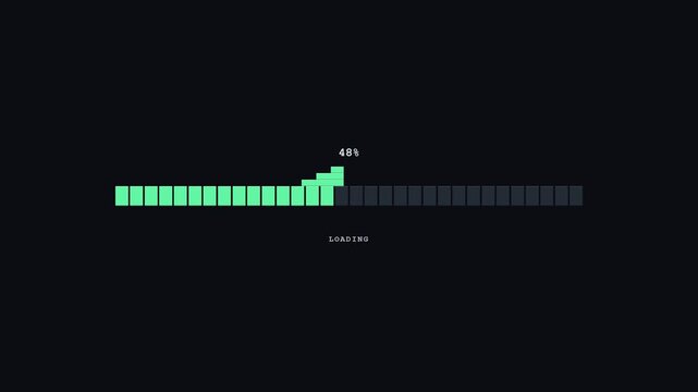 Clean 8-bit pixel stair progress bar animation featuring a pixel staircase progress head for software development, coding, app loading, technology interface concepts.