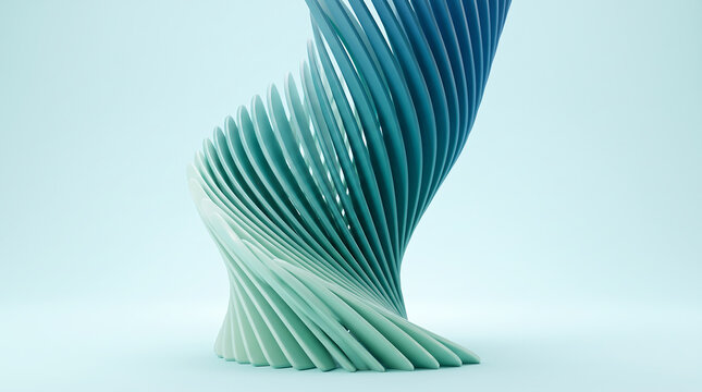 Abstract 3d spiral sculpture with gradient blue and green color transition