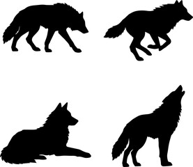 Obraz premium A set of dark icons featuring a howling wolf, set of wolf silhouettes