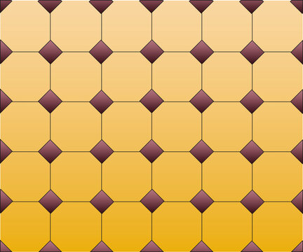 Ensemble r&eacute;tro de carrelage sur fond jaune et motifs de formes losanges de couleur marron