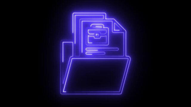 Neon style business folder animation on black background for digital presentation