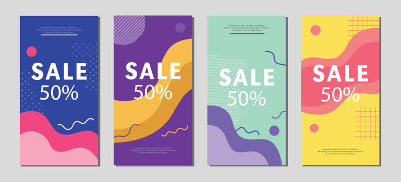 Sale 50% Off Promo Banner Set Colorful Abstract Fluid Wave Social Media Story Template Collection
