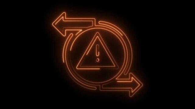 Neon error triangle with rotating arrows illustrating an endless loop and system failure