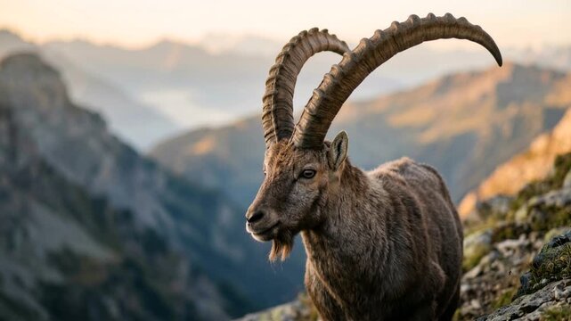 ibex close up at morning light in the swiss alps switzerland video