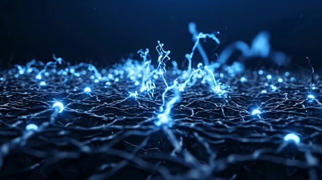 Neural network synapse connection: abstract digital brain activity and artificial intelligence data processing concept