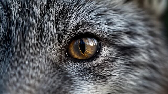 Extreme Close Up of Wild Grey Wolf or Fox Eye Blinking