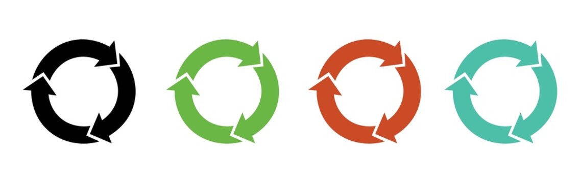 A set of three circular arrow icons in different shades of blue on a white background