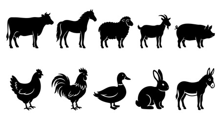 Fototapeta premium farm animal silhouette vector set
