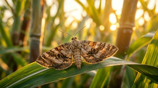 macro  cugarcane borer moth close up at golden light
