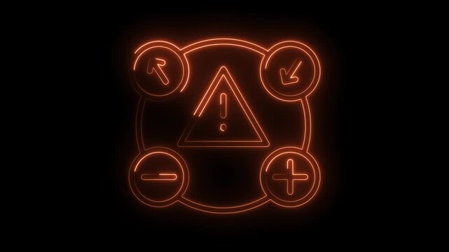 Orange neon style alert and editing symbols rotating on black background