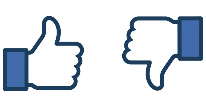 Thumb up and thumb down icons representing social media feedback choices on white background