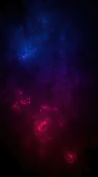 Bright colors create a scale of blue purple and red in a dark background. The artwork captures various shades and shapes blending together