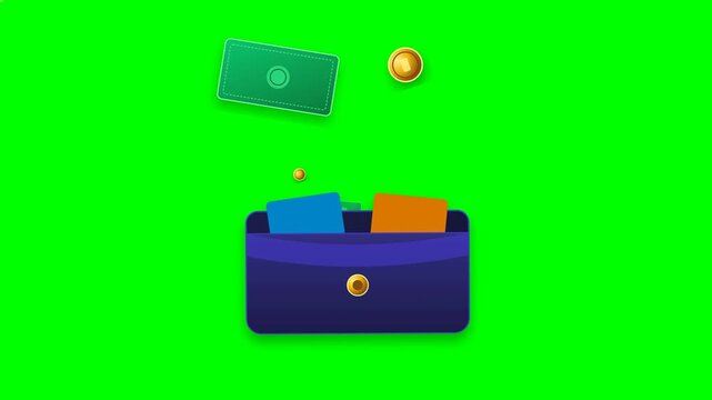Animasi Wallet Floating Cash Flow 4K Motion Graphic Animation | Seamless Loop