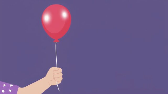 Single red balloon on string against soft purple background. Simple celebration, party decor, and minimal festive concept. Bright round balloon symbolizing joy, birthday, and lighthearted moments.