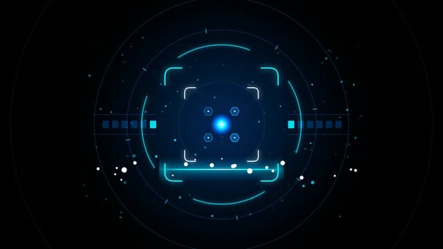 Futuristic Digital HUD Interface Animation with Glowing Blue Optical Target and Particles Overlay