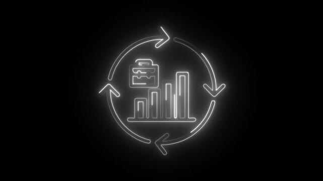 Business growth cycle neon illustration on black background for financial presentations and strategies