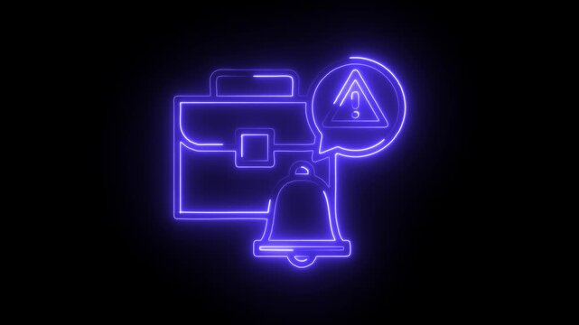 Business alert neon sign symbol with briefcase notification and attention graphic