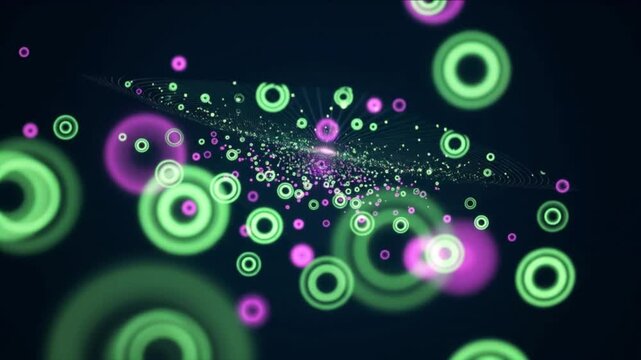 非線形光学ソリトン薄膜と回折リングが暗視野に広がる科学CG背景