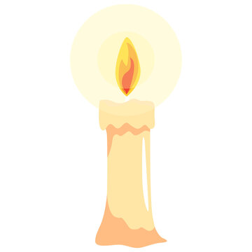 Glowing single candle flame light Christmas Halloween magic vector illustration