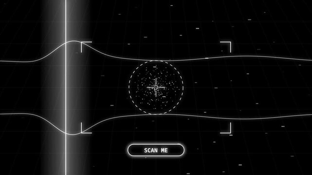 Futuristic HUD Interface Scanning Technology Background with Scan Me Text and Particle Data Effect