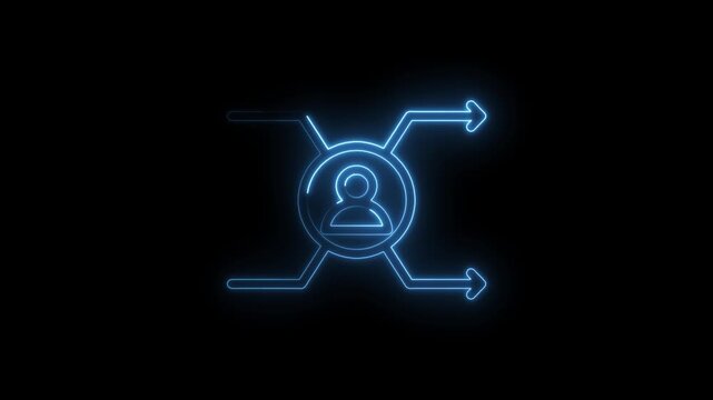 Glowing blue neon icon representing a person with multiple outgoing arrows symbolizing choice