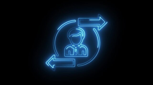 User interaction neon icon animated concept of customer feedback and employee training on black background