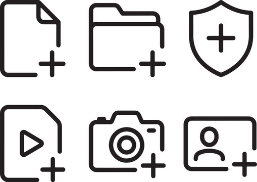 Add new file and user profile interface outline icon set