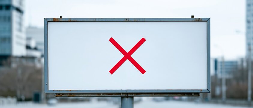Blank billboard with red cross outdoors