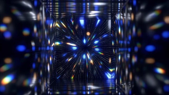 結晶化ロジウムシルバーの真空空洞に光パルスが広がる科学CG背景