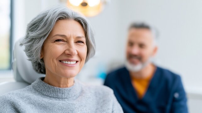 Smiling senior woman at dental clinic