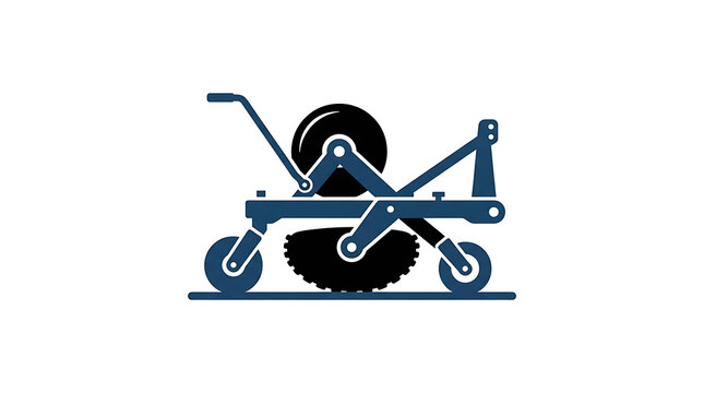 A blue and black icon of an agricultural plastic mulch roller on white background