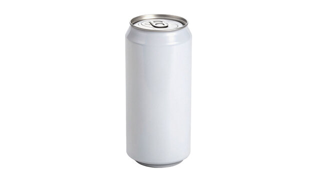 Blank minimalist white aluminum soda beer can packaging isolated on transparent background.