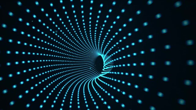 abstract futuristic blue particle tunnel motion background with glowing dots