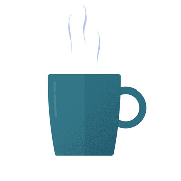 Mug of coffee or cup of tea hot drink isolated modern icon trendy graphic illustration, warm steam beverage drink on white background image clip art drawn
