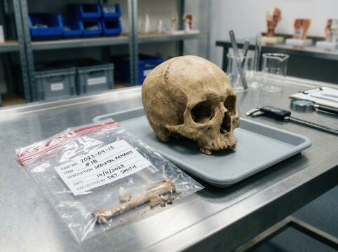 Forensic Science Laboratory Unveils Human Skull Evidence in Crime Scene Investigation