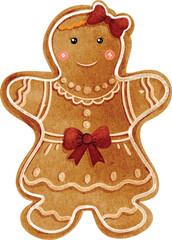 Obraz premium Watercolor Cute Gingerbread Girl Cookie Clip Art Illustration