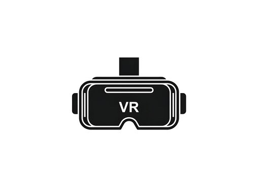 Black virtual reality headset icon on a plain white background for digital technology concepts