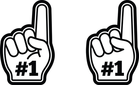 Pair of number one foam fingers representing sports fan victory and championship with foam finger hand sign fan gear