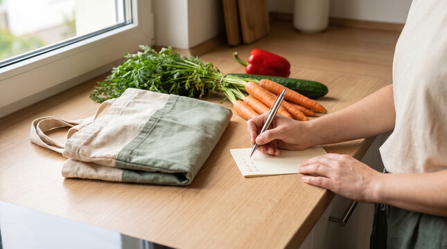 Close-up of a handwritten shopping list on a notepad