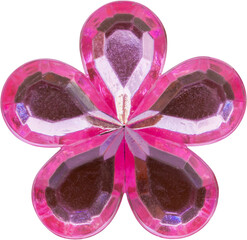 Pink flower shaped crystal rhinestone gem sticker isolated on white background