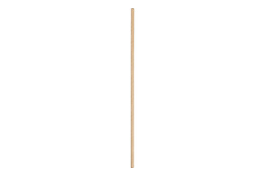 Single light brown wooden dowel rod stands vertically against a clean white background, illuminated by soft studio lighting