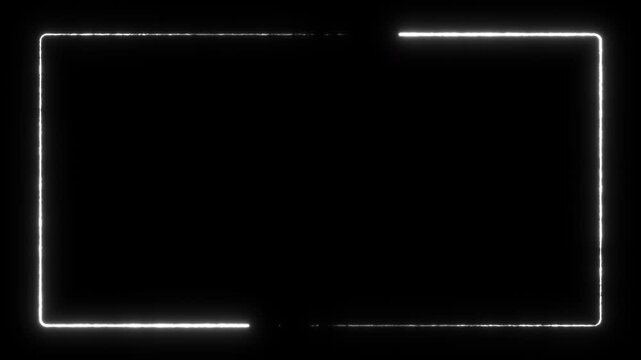 Glowing white rectangle frame background animation. Bright vibrant plasma rectangle motion graphics. Energy light effect isolated on black backdrop fit for technology, event, show, music, video 