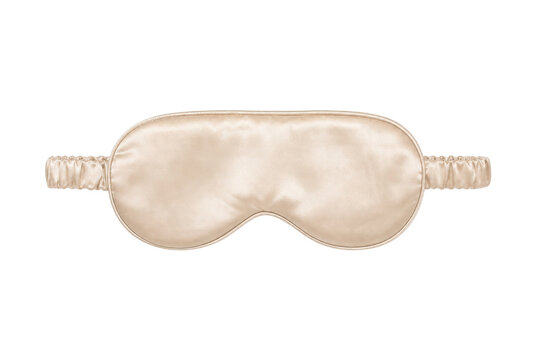 Elegant beige silk sleep mask with soft elastic straps, designed for comfort and relaxation, isolated on a clean white background