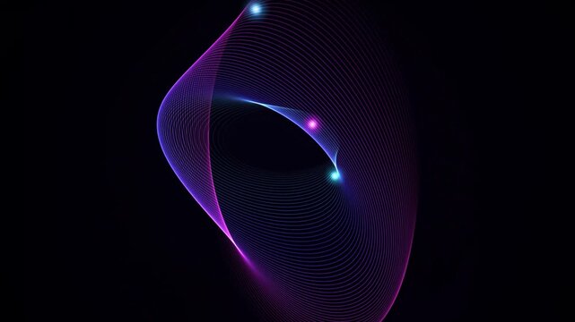 Abstract digital art featuring a glowing pink and blue toroidal structure formed by intricate light lines against a dark background