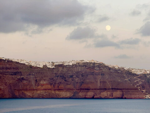 Panoramic view of Santorini, Cyclades Island, Greece. Beatuiful Oia village.