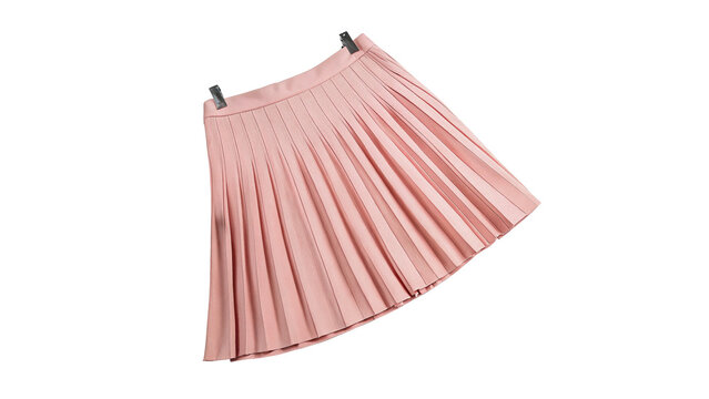 Elegant pleated short pink cotton skirt clothing isolated on transparent background.